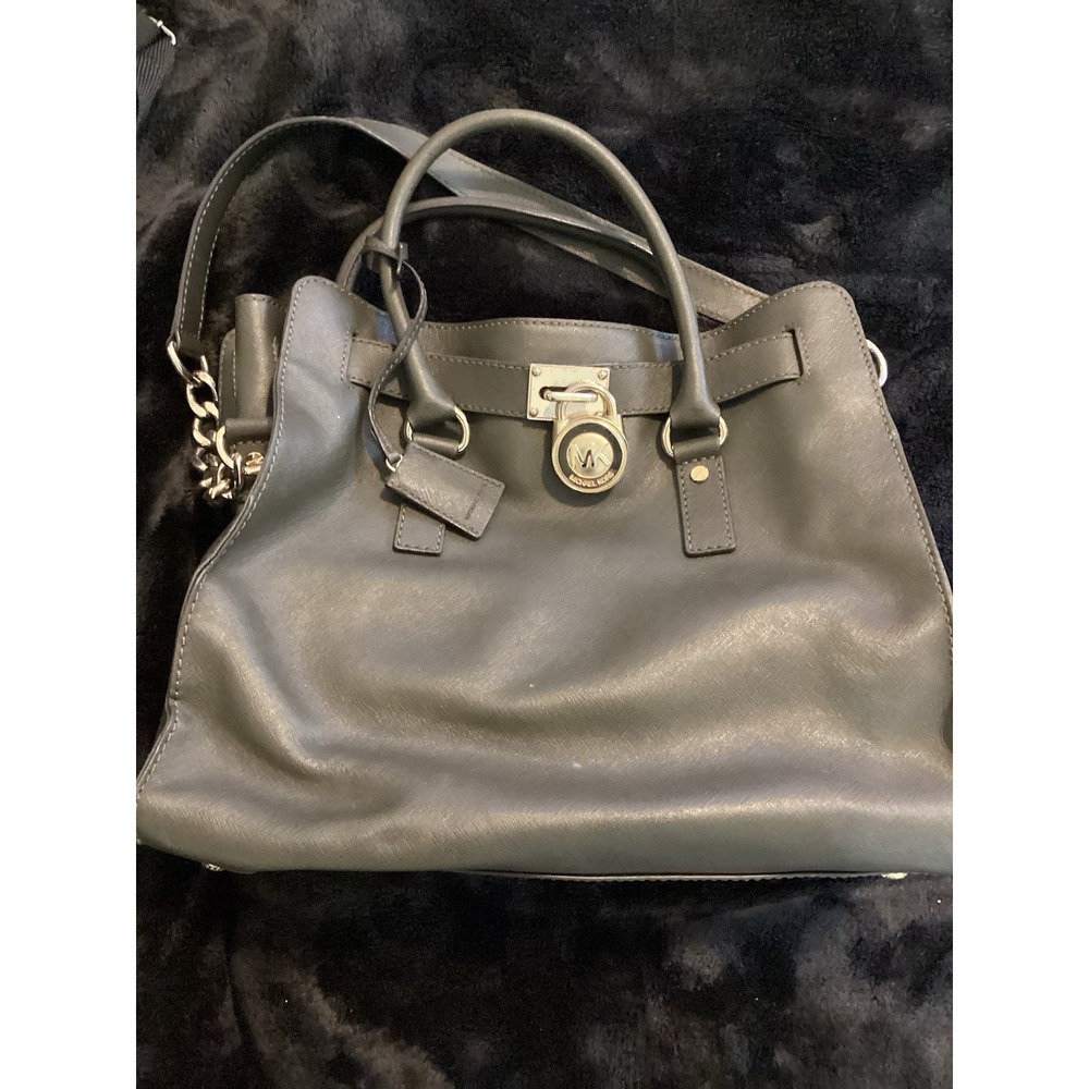 Michael Kors Hamilton Green Olive Leather Satchel Tote Shoulder Bag